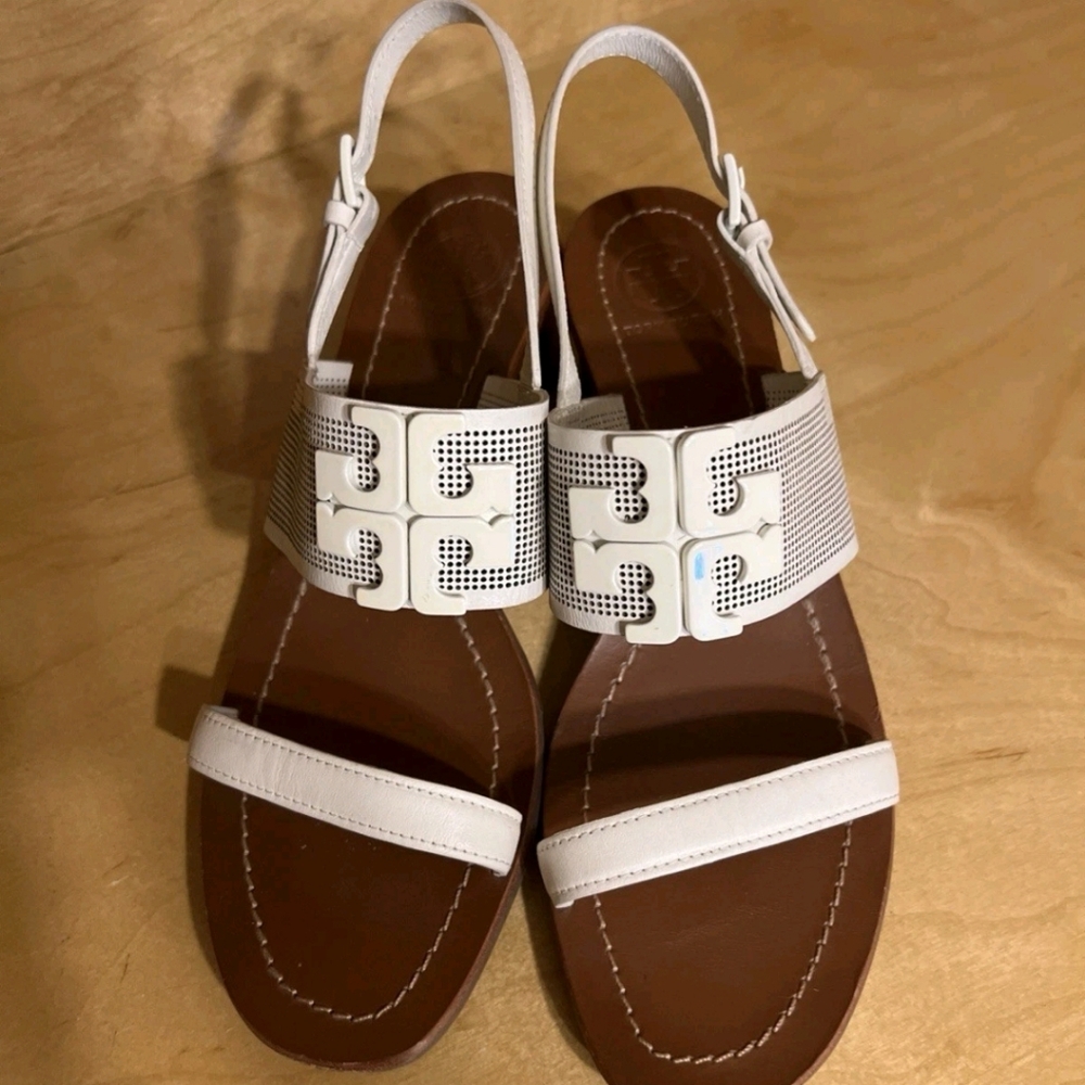 Tory Burch Lowell II Ladies Size 8 White Leather Sandals - Picture 3 of 13